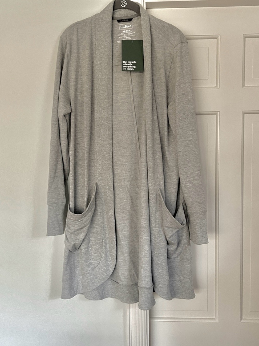 L.L. Bean Light Gray Open-Front Draped Cardigan with Pockets NEW NWT Size XL